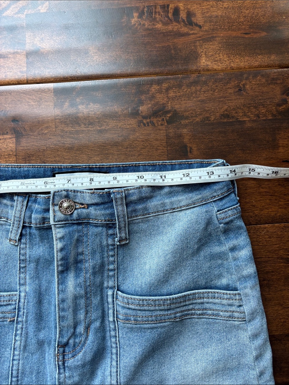 High-Rise Light Blue Straight Denim Skirt with Cargo Pockets - Picture 6 of 7
